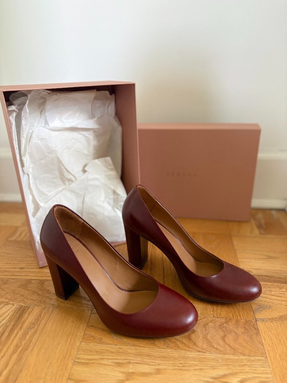 Sezane Escarpins High Helena Heels - Size 39 / 8 - Bordeaux Lisse - Burgundy Red